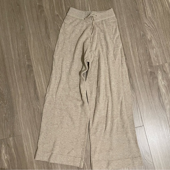Pants - Beige Wide-Leg Wool Lounge Pants